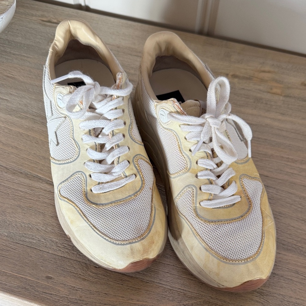 Golden Goose White and Cream Running Sole Sneakers